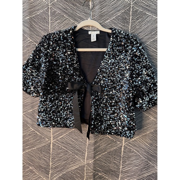 H&M Black Sequin Cropped Jacket & Mini Skirt Set Party Outfit Medium - Picture 2 of 7